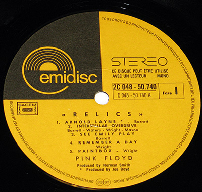 PINK FLOYD - Relics (France) record label